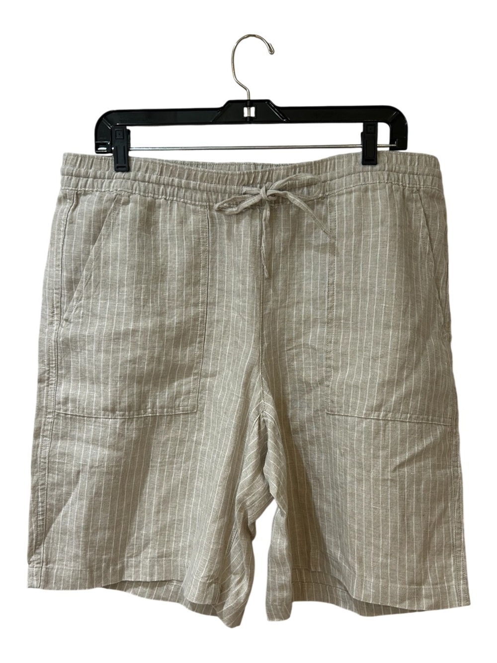 Lands End Casual Drawstring Linen Stripe Shorts in Light Taupe size 14